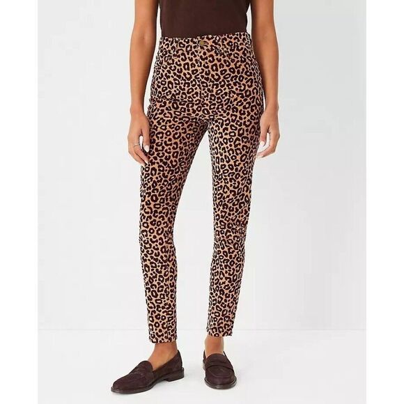 NWT Ann Taylor The Tall Animal Print High Rise Skinny Corduroy Pant Sz 8 Petite - Picture 1 of 14